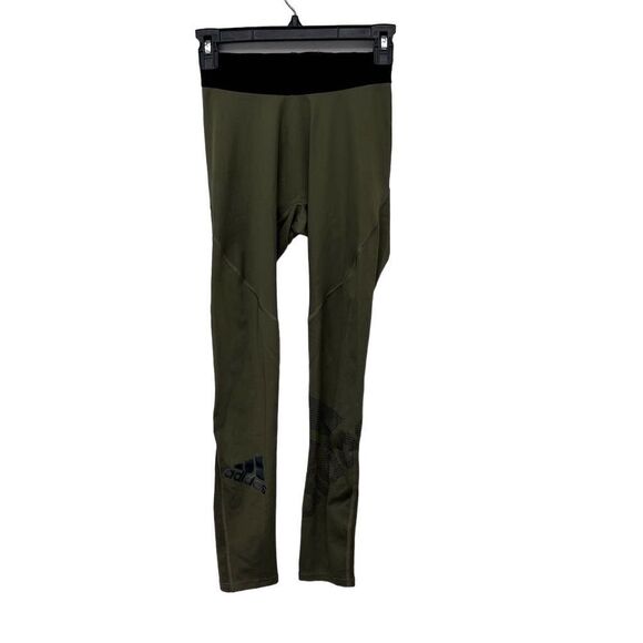 Adidas Womens Leggings Small Olive Green Alphaskin‎ Base Layer Ankle Activewear - Picture 1 of 9